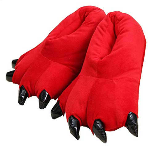 STAR FIRE Nette Unisexdinosaurierpfote wärmen Hauptplüschpantoffel (Medium 35-39 EU, rot)