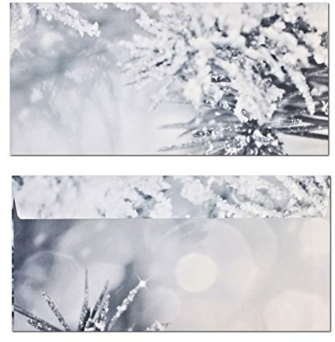Briefumschläge haftklebend (Winter-5180, DIN lang, 50 Stück) Schnee Weihnachten verschneiten Tannenäste DIN lang (220 x 110mm)