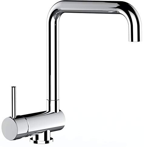 Vorfenster Unterfenster Wasserhahn Küchenmischer mit schwenkbarem Auslauf - Gesamthöhe abgeschwenkt nur 60 mm // Griff auf linker Seite