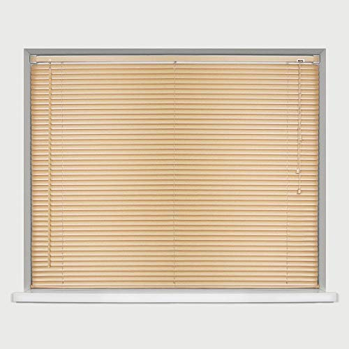New PVC Wood Effect Venetian Blinds,Easy Fit Window Blind White 45cm to 180cm Home Office (180cm(Height) - 150cm(Drop), Natural-Wood Grain Effect)