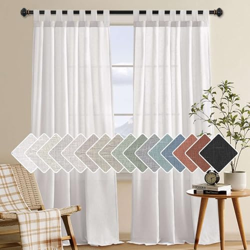 Living Room Linen Curtains Home Decorative Tab Top Curtains Privacy Added Energy Saving Light Filtering Window Treatments Draperies for Bedroom
