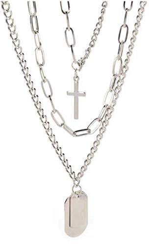 Left Girl Punk Silver Chains Cross Necklace Couple Fashion Street Hip Hop Geometric Metal Pendant Necklaces for Ms, Cross Geometric