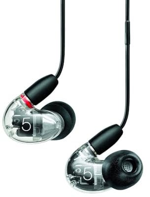 Shure Wired Sound Isolating Earbuds, High Definition Sound plus Natural Bass, Three Drivers, In-Ear Fit, Detachable Cable, Durable Quality, Compatible with Apple and Android Devices, Clear, Aonic 5