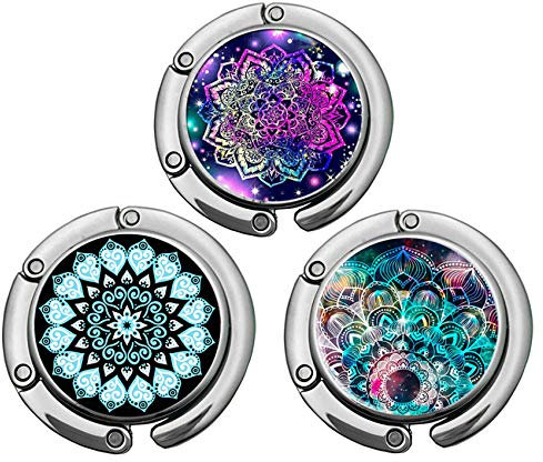 Foldable Purse Hanger Collection Desk hooks for Womens Bag - (3pack Mandala-Hook)