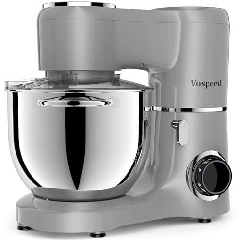 Vospeed Stand Mixer 1500W 8L Cake Mixer Electric Kitchen Food Mixer with Stainless Steel Bowl, Beater, Dough Hook, Whisk for Baking, Dishwasher Safe (Grey)