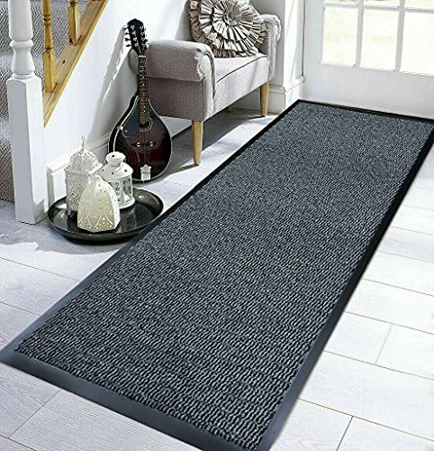TrendMakers Medium Dark Light Grey Hardwearing Heavy Duty Black PVC Edge Pile Top Rubber Barrier Entrance Door | Doormat Floor Mat Rugs | 60cm x 80cm