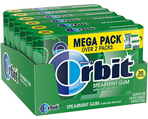 ORBIT Spearmint Sugar Free Chewing Gum, 30-Piece Pack of 6