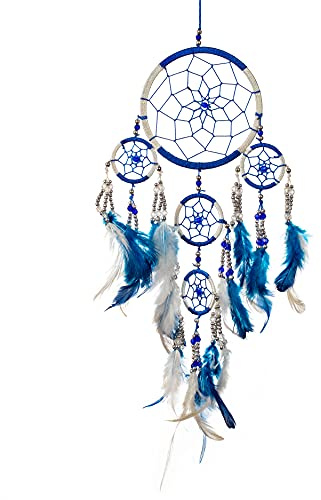 Pink Pineapple Dreamcatcher bunt mit Federn und Silber Perlen: Handgemachter Traumfänger in Vielen Farben - Blau und Weiß, Kleiner Traumfanger (12 x 35 cm)