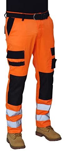 Hashoob Mens Hi Viz Work Trousers Cargo Combat Army Trousers BOP-01 (2BOP5, 32W X 32L)