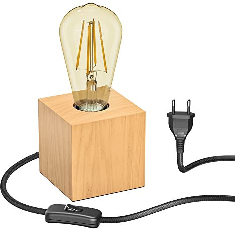 ledscom.de Tischlampe HITO, Holz massiv, eckig, inkl. E27 LED Retro gold max. 814lm extra-warmweiß 3-Stufen