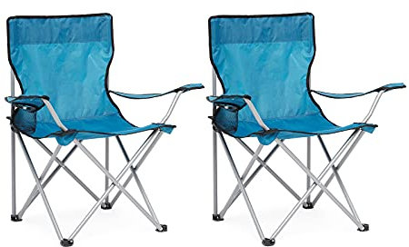 Intimate WM Heart Klappbarer Campingstuhl 2er Set, Angelstuhl Faltstuhl Tragbarer Outdoor Gartenstuhl, Angelhocker mit Armlehnen und Getränkehalter und Tragetasche, für Camping (Blau)
