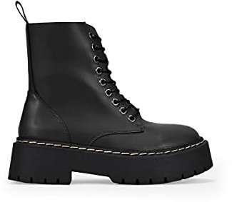 BOSANOVA Botas militares estilo punk confeccionadas en piel vegana con plataforma dentada y cordones hasta la parte superior. Cierre con cremallera. Calzado para mujer NEGRO 39