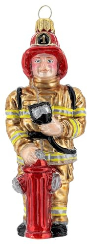 Holyart Weihnachtsbaumschmuck aus mundgeblasenem Glas: Feuerwehrmann, Weihnachtsbaumschmuck aus mundgeblasenem Glas