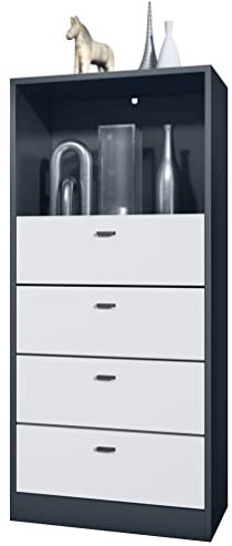 Vladon Kommode Pino V3, Made in Germany, Anrichte mit 4 Schubladen & 1 offenem Fach, Anthrazit matt/Weiß matt ohne LED (56 x 125 x 36 cm)