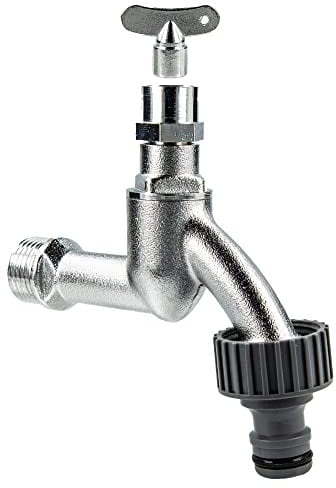 tecuro Auslaufventil 1/2 Zoll, Steckschlüssel-Oberteil, Steckkupplung, Dichtband, MS mattverchromt - 22812T