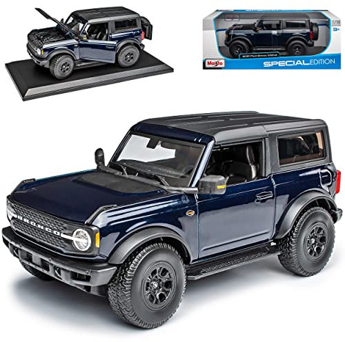 Ford Bronco Wildtrak Dunkel Blau Fast Schwarz 6. Generation Ab 2021 1/18 Modell Auto mit individiuellem Wunschkennzeichen