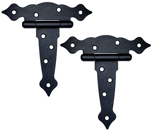 AERZETIX - C57905 - Juego de 2 bisagras de estilo antiguo 160x135x2.5mm planas en forma de ''T'' - persianas puertas armarios muebles alacena - en acero - negro - hierro ornamental vintage rústico