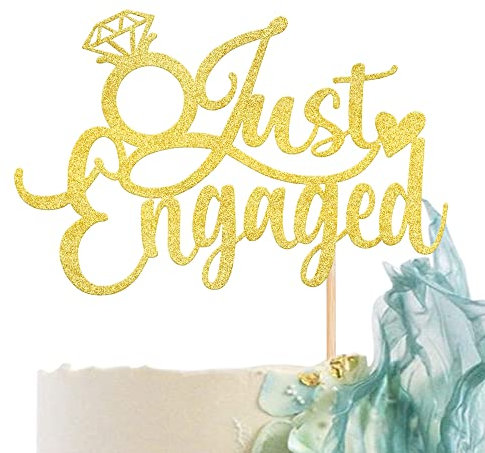 1 Stück Just Engaged Cake Topper Glitter Wir sind verlobt Kuchendekoration Braut Verlobung Hochzeit Cake Dekoration Party Wedding Kuchen Dekorationen Zubehör Gold