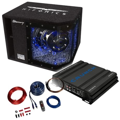 Mediadox Hifonics/Crunch Basspaket - 2-Kanal Endstufe/Verstärker+ Subwoofer+Kabel-Set / MR10BP + GPX-500.2 + KABELKIT