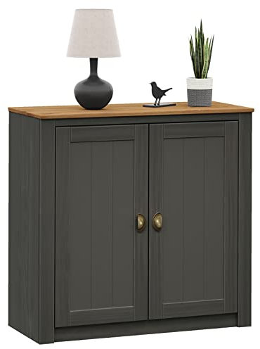 IDIMEX Kommode Bolton aus Kiefer in anthrazit/braun, Sideboard mit 2 Türen und Muschelgriffen, Buffetschrank aus Massivholz inkl. Einlegeböden