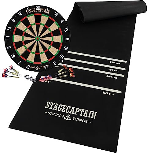 Stagecaptain DBS-1715C BullsEye Champion Dartscheibe mit Pfeilen - Profi Steeldartscheibe aus Sisal - Dartboard mit dünnen Drähten - Dart Scheibe mit 6 Dartpfeilen und 4 Sets Flights - inkl. Dartmatte