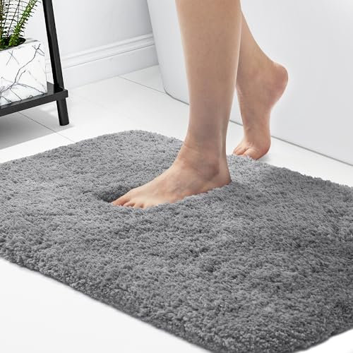Deconovo Badematte rutschfest Waschbar Badematten & Badteppiche Hochflor Badvorleger Saugfähig Badteppich Mikrofaser Badezimmermatte Duschvorleger, 60x90 cm, Grau, 1 Stück
