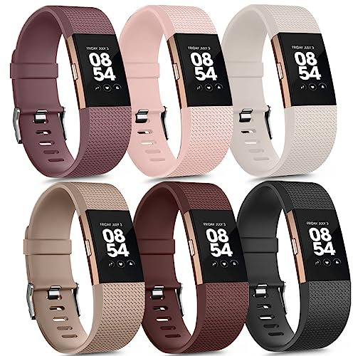 Vancle Lot de 6 bracelets de rechange en silicone souple pour Fitbit Charge 2 pour homme et femme, S