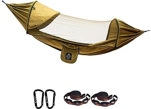HIKEMAN Camping Hängematte mit Moskitonetz - Ultra-Light Hängematte Outdoor,Traggurt und Karabinerhaken aus Fallschirm-Nylon Tragfähigkeit für Camping,Garten,Trekking und Backpacking (Gelb)