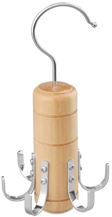 LMSAWK Kleiderbügel aus Holz für Gürtel, Organizer für Krawattenschränke, 6er Haken, 360° Drehung (Holzfarbe)