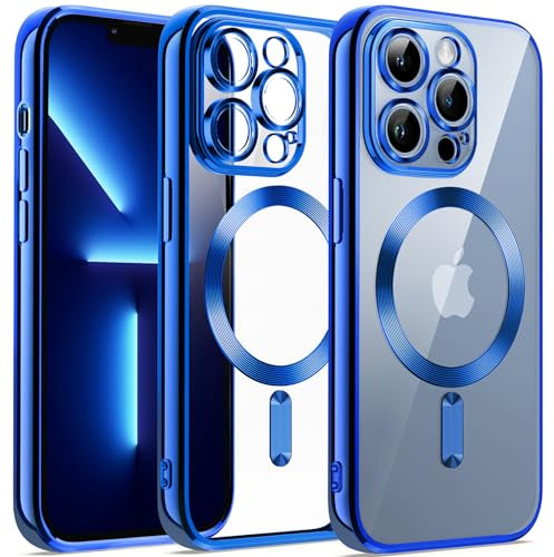 JETech Soft Clear Case for iPhone 13 Pro Max 6.7-Inch, Camera Lens Full Protection, Compatible with MagSafe Wireless Charging, Shockproof Electroplated TPU Phone Cover (Deep Blue)