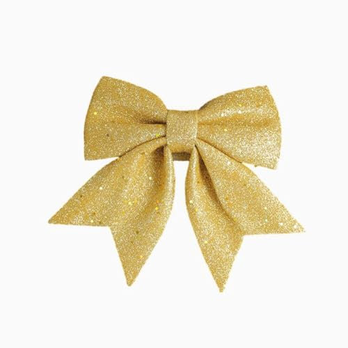 Christmas Bow Decorations, Sequin Wreaths Bows Christmas Tree Topper Glitter Bow Ties, Xmas Decorative Bows Ornaments for Home Christmas Party Supplies (Yellow)