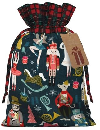 Damen Nussknacker Ballett Xmas Dance Print Geschenktüte Weihnachten Geschenktüte Weihnachten Kordelzug Leinen Geschenktasche