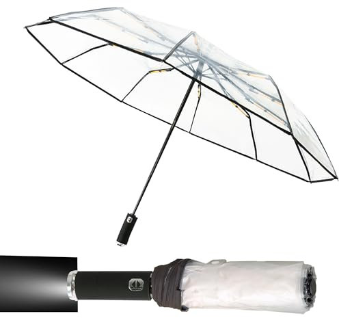 MZSX Regenschirm, LED-Licht, Taschenschirm, winddicht und sturmfest, Umgekehrtes Faltdesign, Klein Kompakt, Reflektoren Am Rand, für Herren und Damen