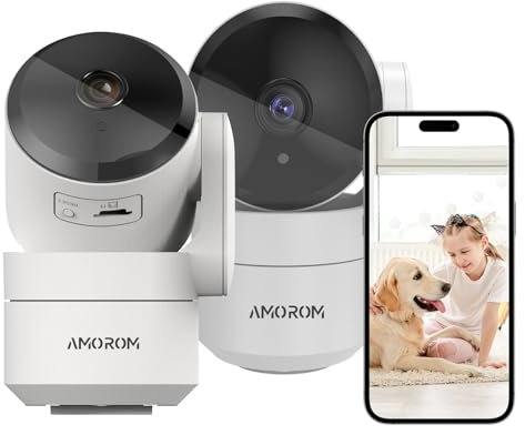 AMOROM Caméra Surveillance WiFi 360° Camera Interieur 1080p, avec Vision Nocturne, Détection de Mouvement, Audio Bidirectionnel, 2,4 Ghz, Compatible avec Alexa/Google Assistant