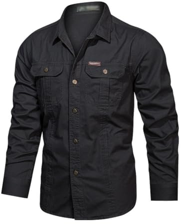 seiveini Camisas de Outdoor para Hombre Manga Larga Camisas Deportiva Transpirable para Senderismo, Pesca, Trekking Camisa Casual con Bolsillos y Botones Retro Stretch Color Sólido