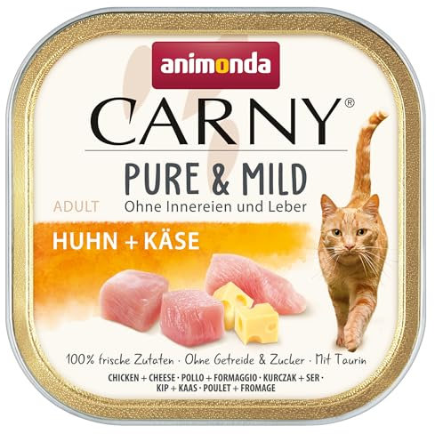 animonda Carny Katzen Nassfutter Pure & Mild Huhn + Käse (32 x 100 g), Leicht verdauliches Katzenfutter für sensible Katzen, Katzen Nassfutter für sensible Katzen, ohne Getreide ohne Zucker