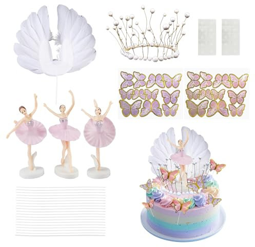 25 Piece Ballet Themed Cake Set, Birthday Cake Toppers With Ballerina, Butterfly, Tassel Crown, and Feather Designs