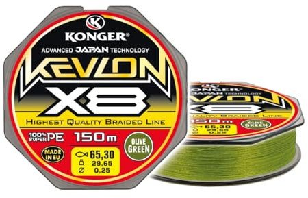 Geflochtene Schnur KONGER KEVLON Olive Grün 8-Fach Braided Line Angelschnur 150m 0,04-0,25mm (0,18mm/19,35kg)