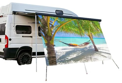 CAMPIDOO Textil Sonnensegel PALMENSTRAND | Höhe 200cm | hochwertiger Fotodruck inkl. Keder-Befestigung | Markisen-Vorderwand - Länge/Keder: 300cm / 5 mm