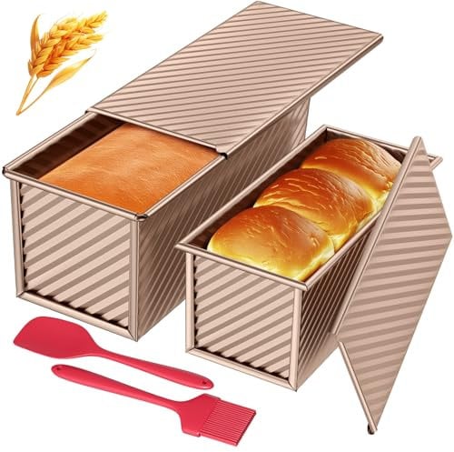 JSCORES Juego de moldes para pan tostado, 4 unidades, antiadherentes, con tapa, molde para pan tostado (oro rosa)