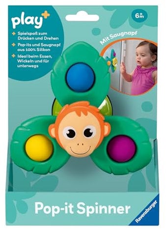 Ravensburger 2004867 4867 Play+ Pop-it Spinner: Singe Ventouse Silicone Bébé 6 Mois
