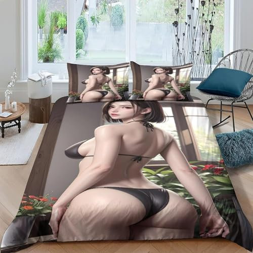 Zbeiba Bettwäsche 135x200 cm,Sexy Körper eines Bettwäsche Set 3 Teilig-1 Bettbezug und 2 Kissenbezug,3D-Druck Anime Mikrofaser Bettwäsche für Jungen und Mädchen(T2,135x200+2 * 50x75)