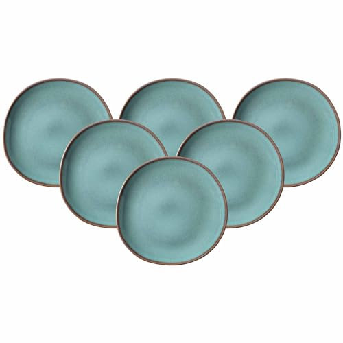 Villeroy & Boch like. by Lave Glacé Frühstücksteller 6er Set, 23 cm, Runde Dessertteller mit einzigartiger Glasur, Skandinavisches Design, Steingut, Türkis
