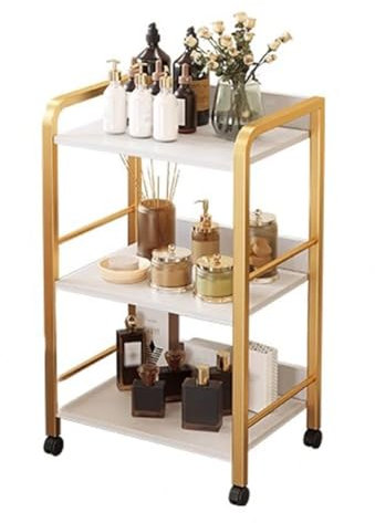 WIGSELBL Metallwagen für medizinischen Spa-Trolley, Mehrzweck-Maniküre-Trolley, Metallaufbewahrung, rollender Friseurwagen mit Rollen, Mehrzweckregal, robuster Wagen (Gold)