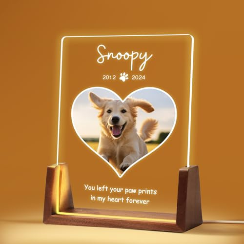 NIBESSER Personalisiert Gedenktafel für Haustiere Erinnerung LED Acrylglas mit Foto Hundandenken Geschenke Foto Nachtlampe Haustier Bilderrahmen für Katze und andere Haustiere Tiere