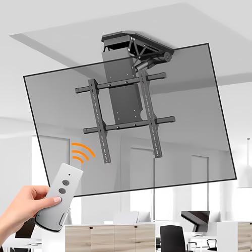 Soporte TV motorizado, Ajuste de ángulo de 0 a 85° Soporte TV Techo motorizado Mando a Distancia con Memoria, con televisores de 50 a 90 Pulgadas, Capacidad de Carga 80 kg (50-90 Inch Black)