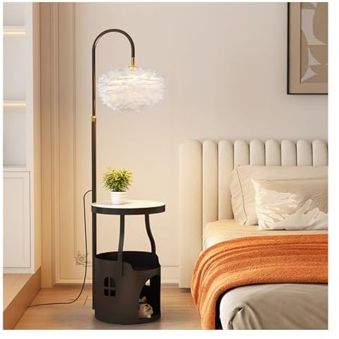 Lampadaire sur Pied Lampe de table d'appoint avec table, table de chevet moderne ou table d'appoint avec port USB et station de chargement sans fil for chambre à coucher, salon, bureau Lampadaire sur