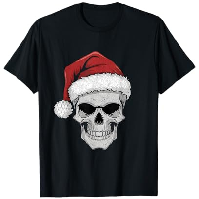 Santa Hat Skull Heavy Metal Goth Sarcastic Rock Christmas T-Shirt