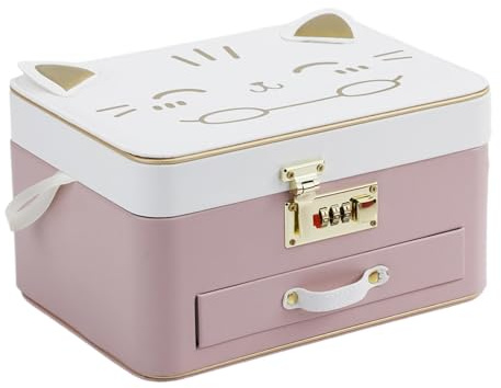 Schmuckkästchen, Kinder-Schmuckschatulle, Schmuckschatulle mit Schloss, abschließbare Aufbewahrungsbox, niedliche Katzen-Schmuckschatulle, große Kapazität, Schmuckkästchen, Ring-Halsketten-Organizer