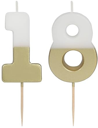 Talking Tables Weiße und goldene Geburtstagskerzen mit der Zahl 18 für Kuchen Tortenaufsatz-Dekoration Premium EIN- und Sechskerzen Jahrestag Meilensteinalter 5,5 cm Höhe Recycling-Verpackung